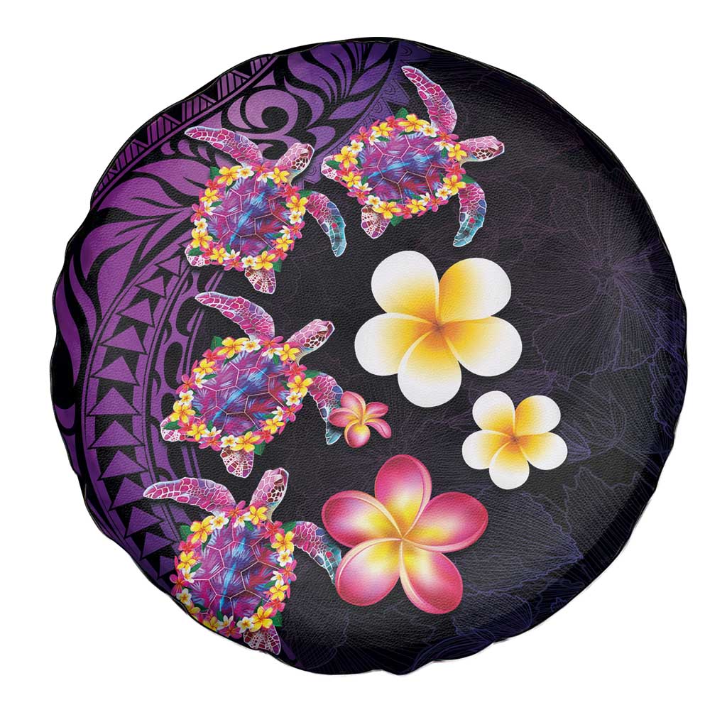 Hawaiian Turtles and Plumeria Spare Tire Cover Polynesian Art Tribal Tattoo Deep Violet Color LT03 - Polynesian Pride