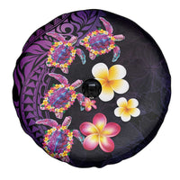 Hawaiian Turtles and Plumeria Spare Tire Cover Polynesian Art Tribal Tattoo Deep Violet Color LT03 - Polynesian Pride