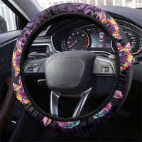 Hawaiian Turtles and Plumeria Steering Wheel Cover Polynesian Art Tribal Tattoo Deep Violet Color LT03 - Polynesian Pride
