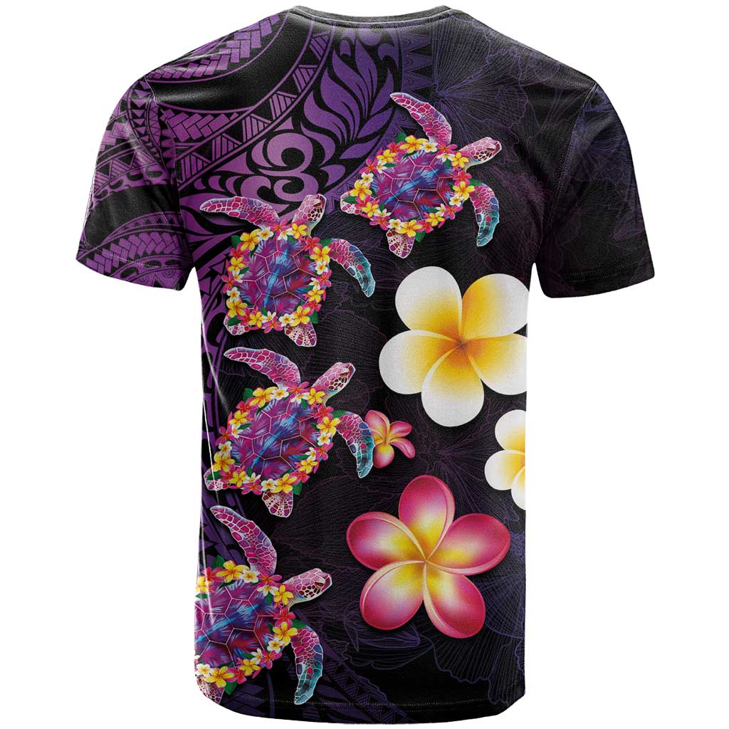 Hawaiian Turtles and Plumeria T Shirt Polynesian Art Tribal Tattoo Deep Violet Color LT03 - Polynesian Pride