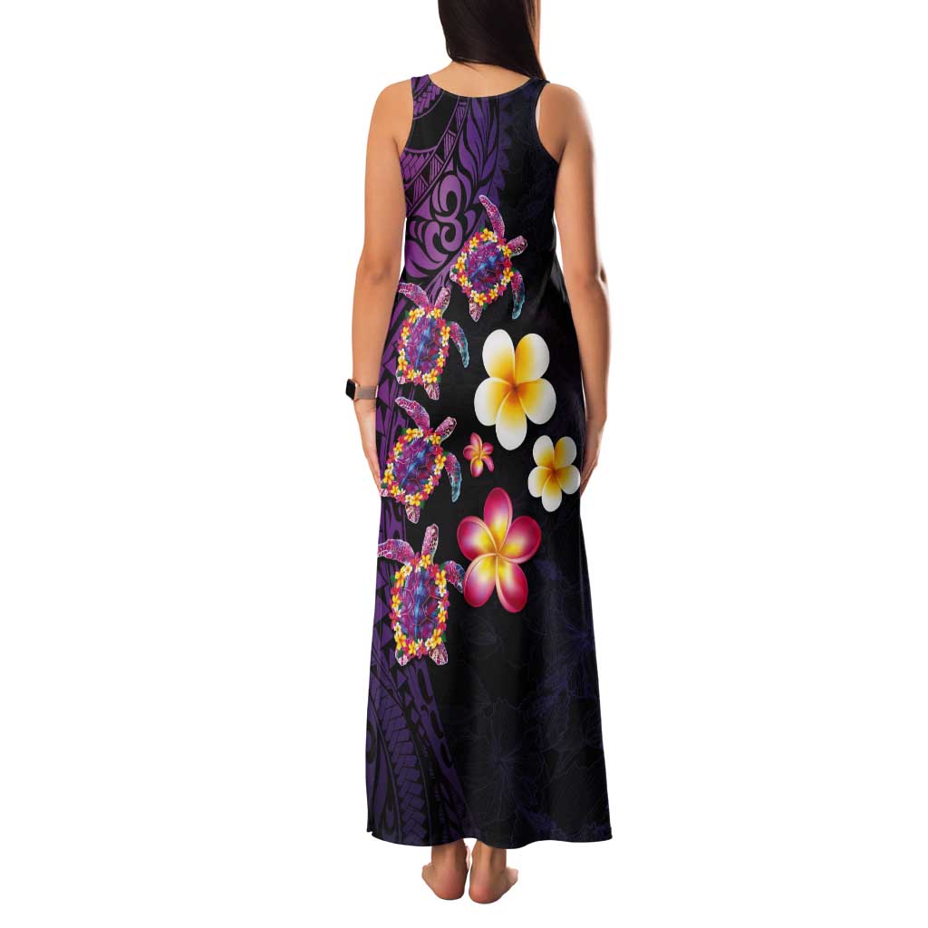 Hawaiian Turtles and Plumeria Tank Maxi Dress Polynesian Art Tribal Tattoo Deep Violet Color LT03 - Polynesian Pride