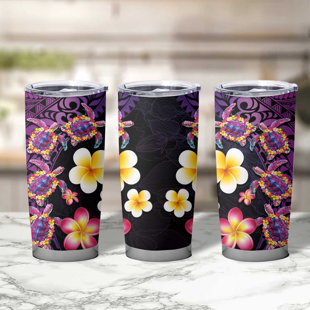 Hawaiian Turtles and Plumeria Tumbler Cup Polynesian Art Tribal Tattoo Deep Violet Color LT03 - Polynesian Pride