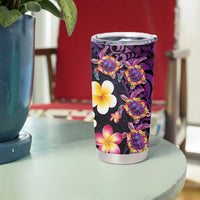 Hawaiian Turtles and Plumeria Tumbler Cup Polynesian Art Tribal Tattoo Deep Violet Color LT03 - Polynesian Pride