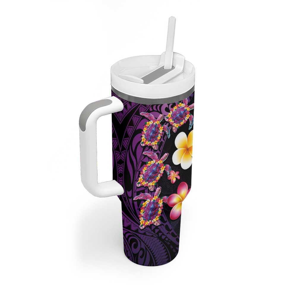 Hawaiian Turtles and Plumeria Tumbler With Handle Polynesian Art Tribal Tattoo Deep Violet Color LT03 - Polynesian Pride
