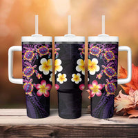Hawaiian Turtles and Plumeria Tumbler With Handle Polynesian Art Tribal Tattoo Deep Violet Color LT03 - Polynesian Pride