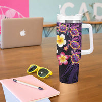 Hawaiian Turtles and Plumeria Tumbler With Handle Polynesian Art Tribal Tattoo Deep Violet Color LT03 - Polynesian Pride