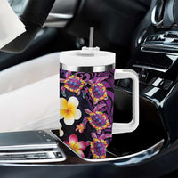 Hawaiian Turtles and Plumeria Tumbler With Handle Polynesian Art Tribal Tattoo Deep Violet Color LT03 - Polynesian Pride