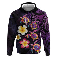 Hawaiian Turtles and Plumeria Zip Hoodie Polynesian Art Tribal Tattoo Deep Violet Color LT03 Pullover Hoodie Purple - Polynesian Pride
