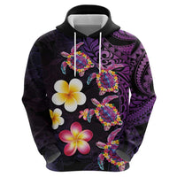 Hawaiian Turtles and Plumeria Zip Hoodie Polynesian Art Tribal Tattoo Deep Violet Color LT03 - Polynesian Pride