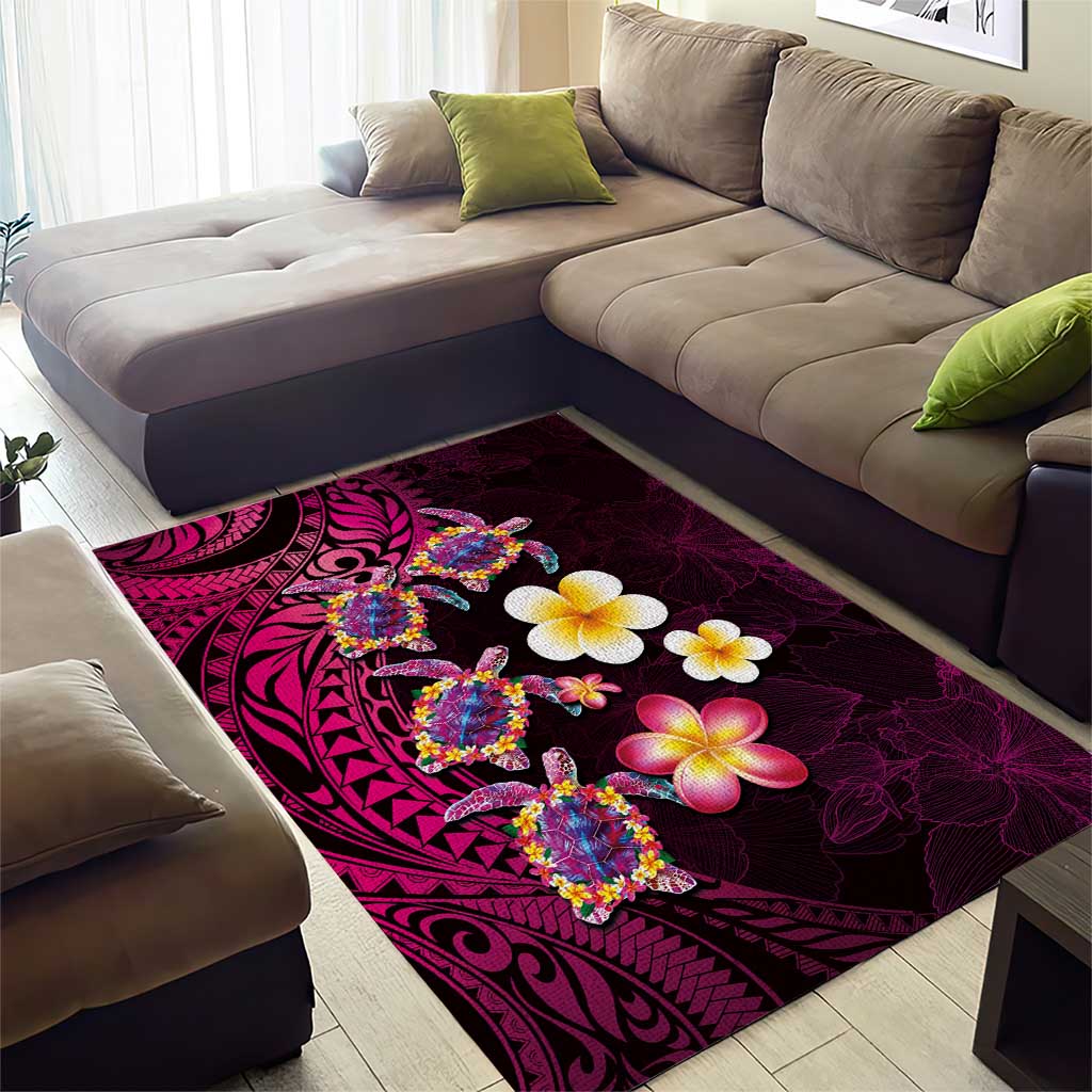Hawaiian Turtles and Plumeria Area Rug Polynesian Art Tribal Tattoo Cerise LT03 - Polynesian Pride