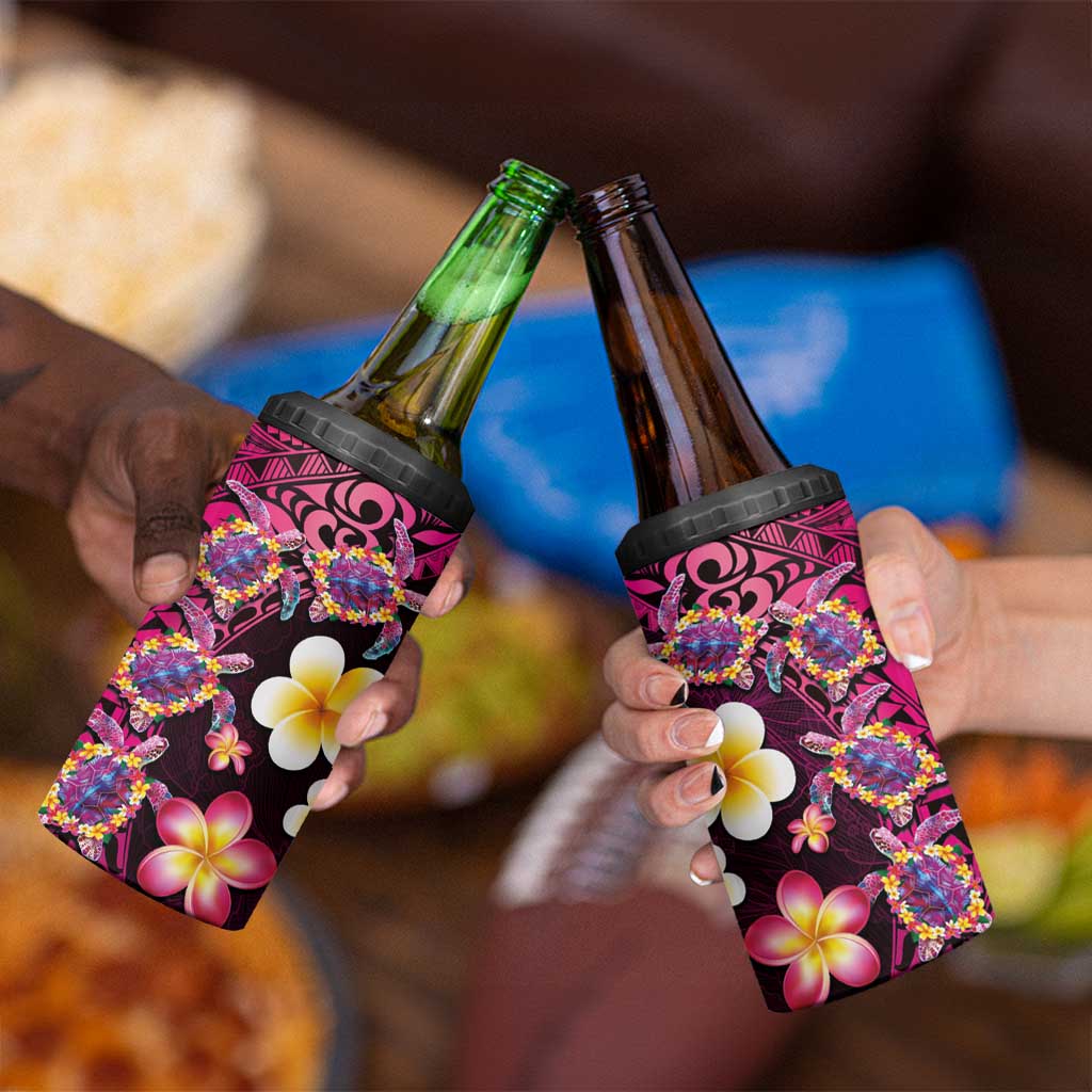Hawaiian Turtles and Plumeria 4 in 1 Can Cooler Tumbler Polynesian Art Tribal Tattoo Cerise LT03 - Polynesian Pride