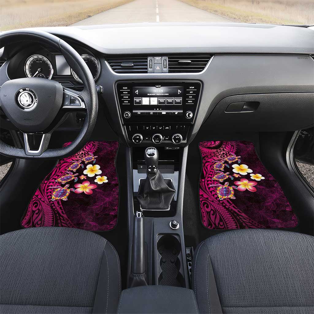 Hawaiian Turtles and Plumeria Car Mats Polynesian Art Tribal Tattoo Cerise LT03 Set 2pcs - Front Pink - Polynesian Pride