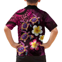 Hawaiian Turtles and Plumeria Family Matching Off The Shoulder Long Sleeve Dress and Hawaiian Shirt Polynesian Art Tribal Tattoo Cerise LT03 - Polynesian Pride