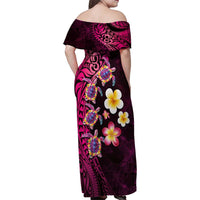Hawaiian Turtles and Plumeria Family Matching Off Shoulder Maxi Dress and Hawaiian Shirt Polynesian Art Tribal Tattoo Cerise LT03 - Polynesian Pride