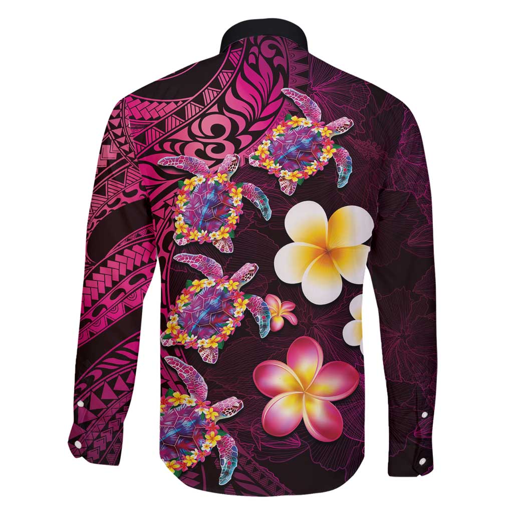 Hawaiian Turtles and Plumeria Family Matching Puletasi and Hawaiian Shirt Polynesian Art Tribal Tattoo Cerise LT03 - Polynesian Pride