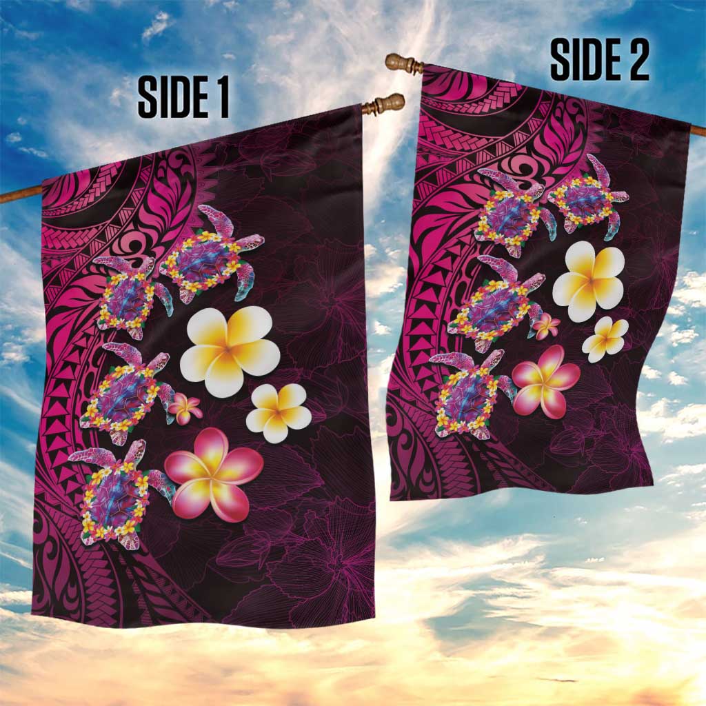 Hawaiian Turtles and Plumeria Garden Flag Polynesian Art Tribal Tattoo Cerise LT03 - Polynesian Pride