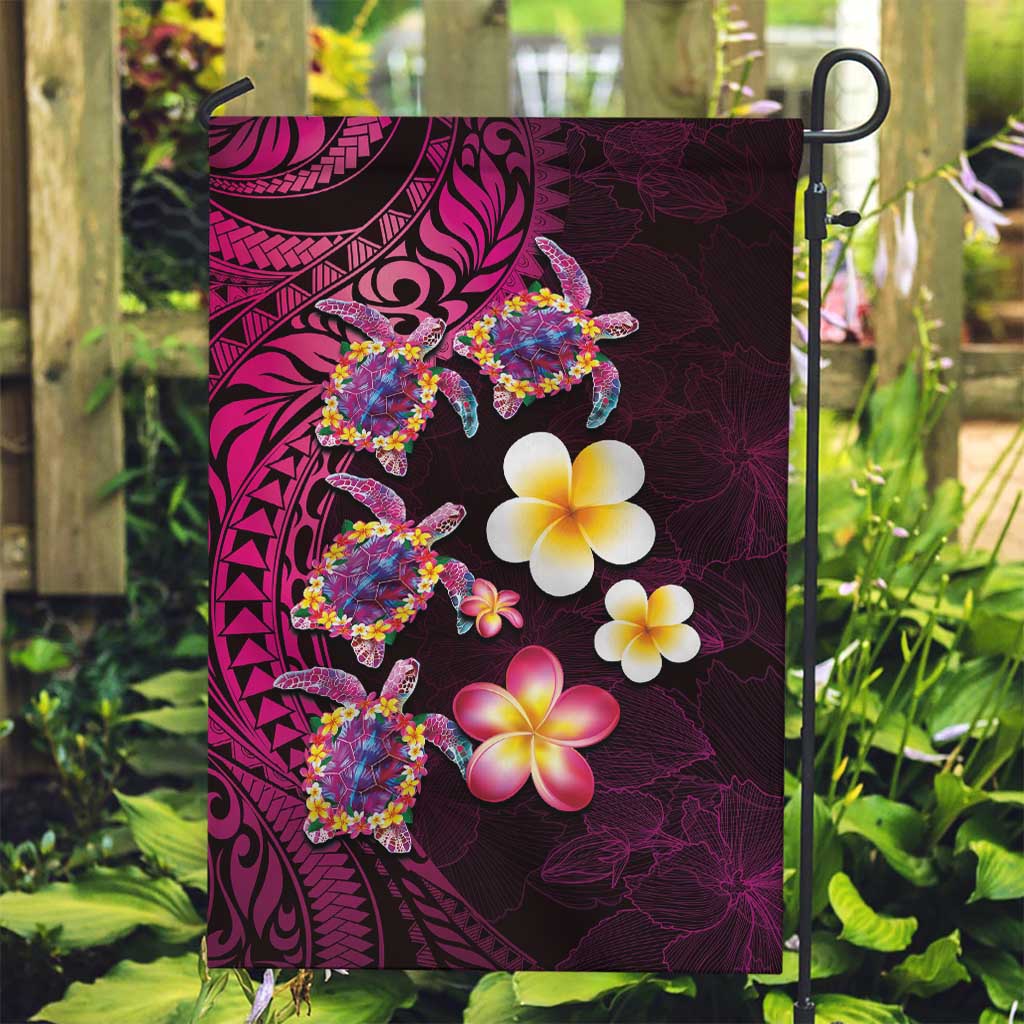 Hawaiian Turtles and Plumeria Garden Flag Polynesian Art Tribal Tattoo Cerise LT03 Garden Flag Pink - Polynesian Pride