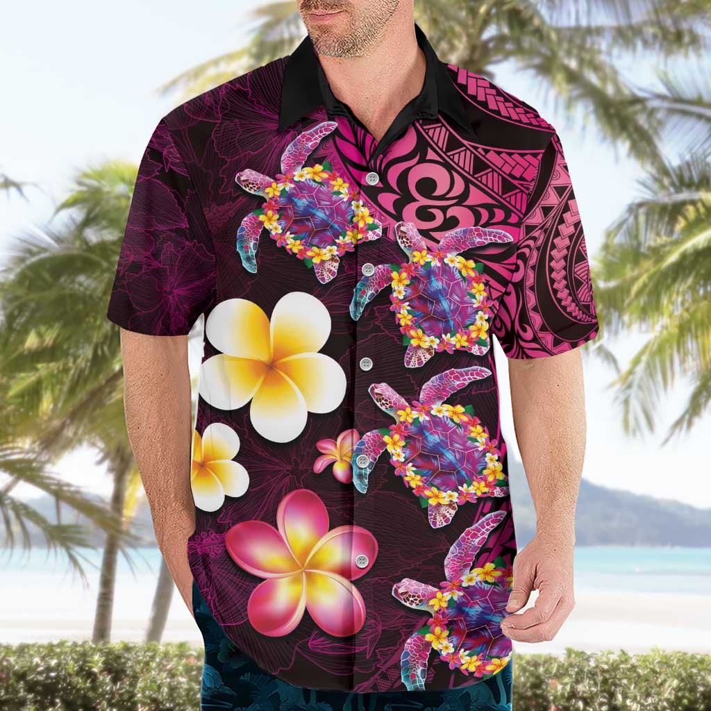 Hawaiian Turtles and Plumeria Hawaiian Shirt Polynesian Art Tribal Tattoo Cerise LT03 - Polynesian Pride