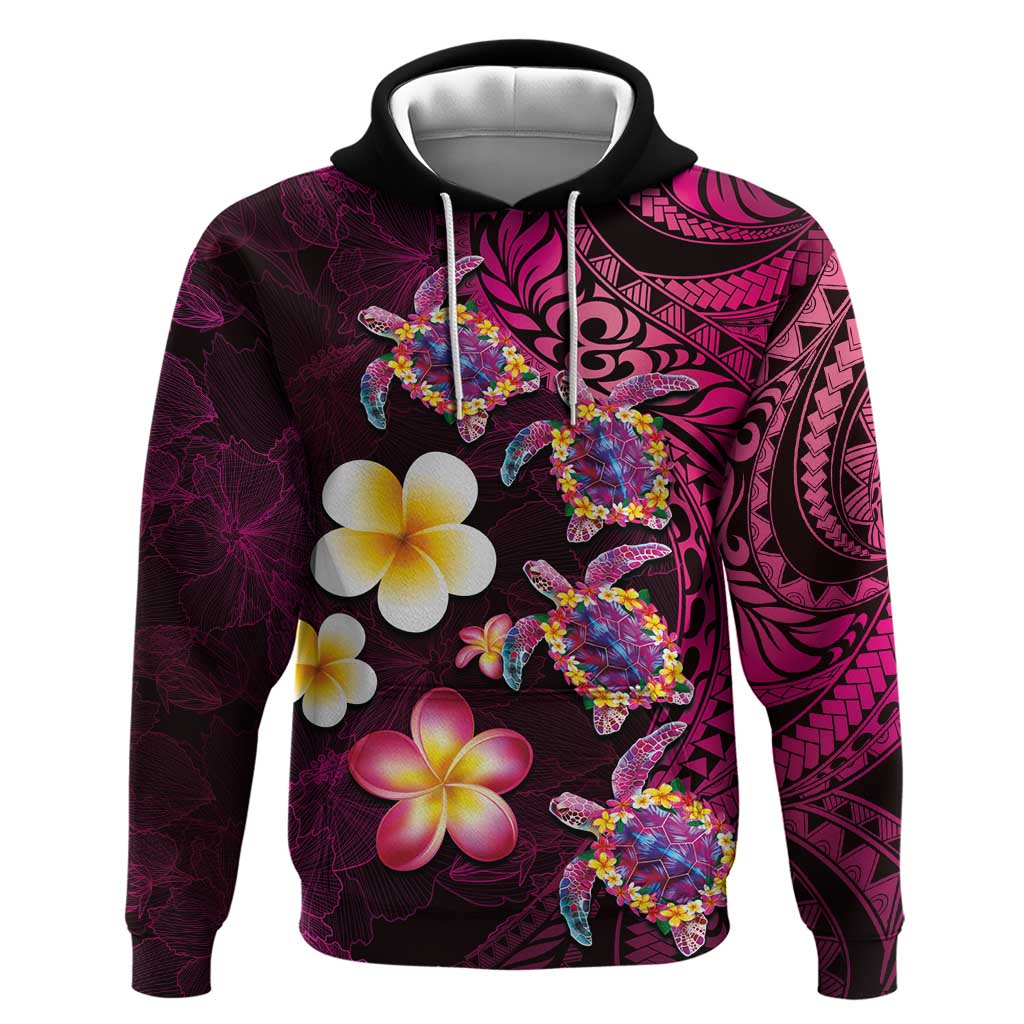 Hawaiian Turtles and Plumeria Hoodie Polynesian Art Tribal Tattoo Cerise LT03 Pullover Hoodie Pink - Polynesian Pride