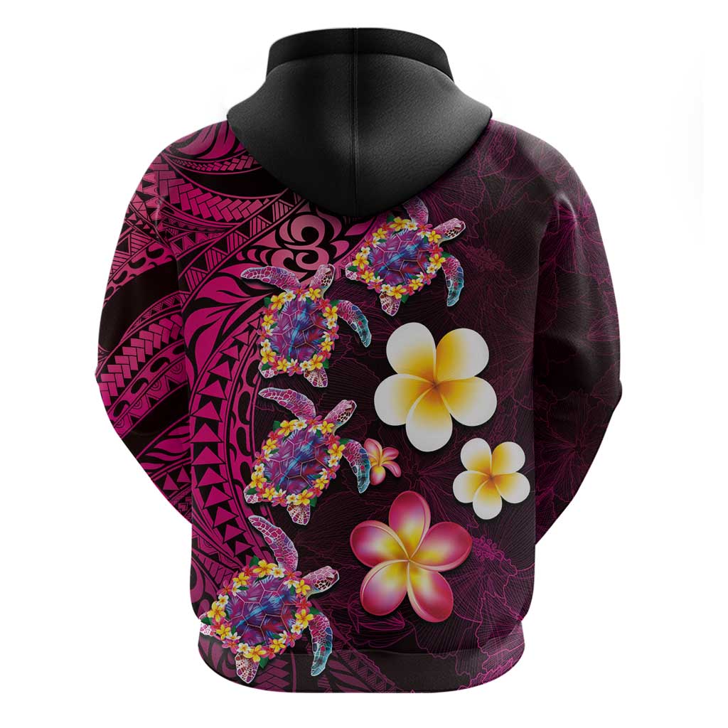 Hawaiian Turtles and Plumeria Hoodie Polynesian Art Tribal Tattoo Cerise LT03 - Polynesian Pride
