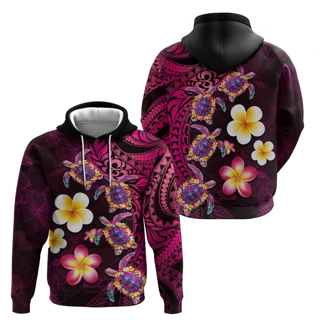Hawaiian Turtles and Plumeria Hoodie Polynesian Art Tribal Tattoo Cerise LT03 - Polynesian Pride