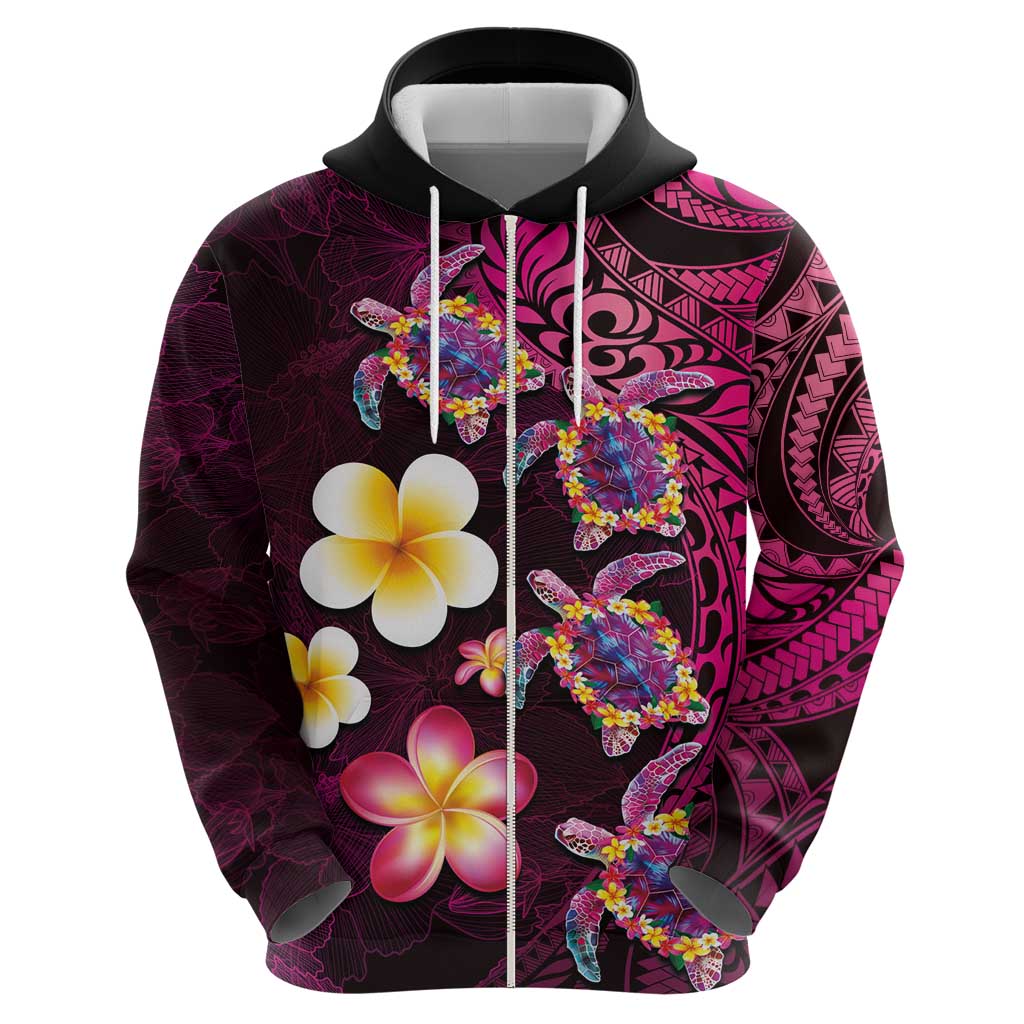 Hawaiian Turtles and Plumeria Hoodie Polynesian Art Tribal Tattoo Cerise LT03 - Polynesian Pride