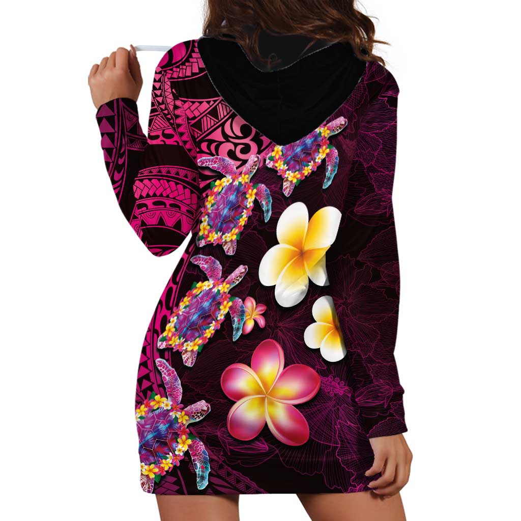 Hawaiian Turtles and Plumeria Hoodie Dress Polynesian Art Tribal Tattoo Cerise LT03 - Polynesian Pride