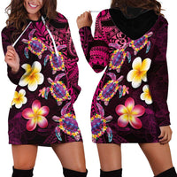 Hawaiian Turtles and Plumeria Hoodie Dress Polynesian Art Tribal Tattoo Cerise LT03 - Polynesian Pride