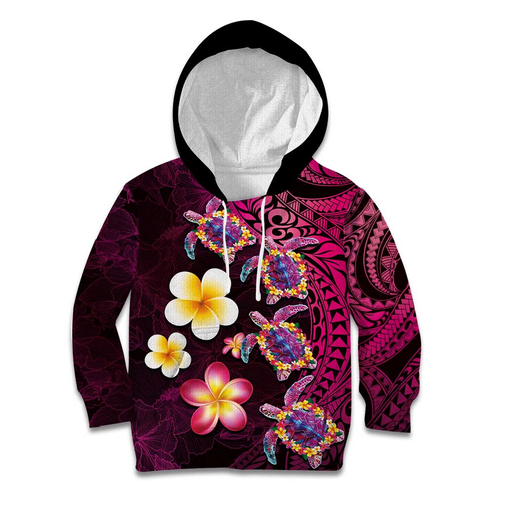Hawaiian Turtles and Plumeria Kid Hoodie Polynesian Art Tribal Tattoo Cerise LT03 Hoodie Pink - Polynesian Pride