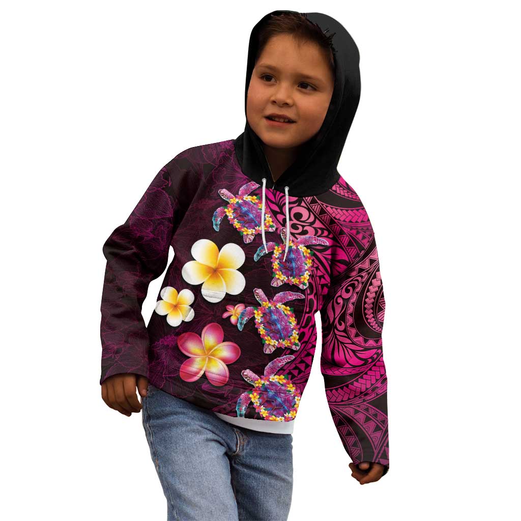 Hawaiian Turtles and Plumeria Kid Hoodie Polynesian Art Tribal Tattoo Cerise LT03 - Polynesian Pride