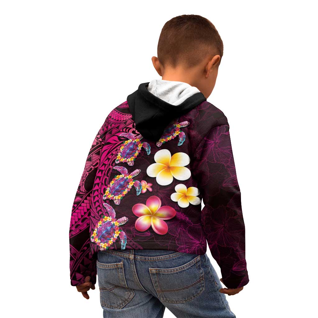 Hawaiian Turtles and Plumeria Kid Hoodie Polynesian Art Tribal Tattoo Cerise LT03 - Polynesian Pride