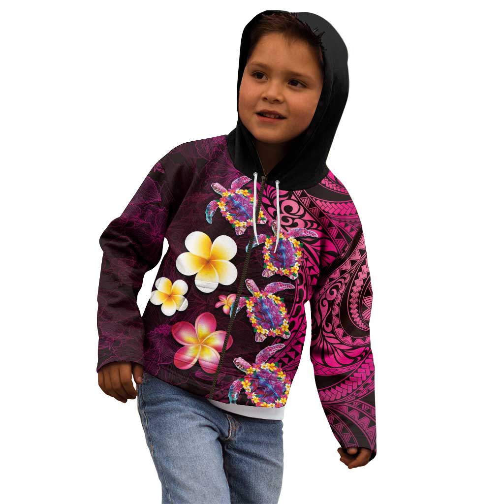 Hawaiian Turtles and Plumeria Kid Hoodie Polynesian Art Tribal Tattoo Cerise LT03 - Polynesian Pride