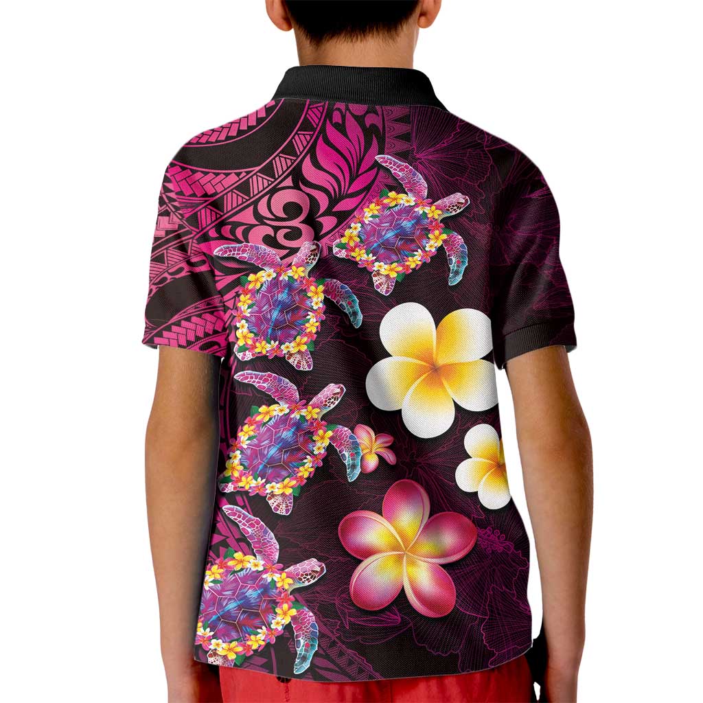 Hawaiian Turtles and Plumeria Kid Polo Shirt Polynesian Art Tribal Tattoo Cerise LT03 - Polynesian Pride