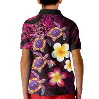 Hawaiian Turtles and Plumeria Kid Polo Shirt Polynesian Art Tribal Tattoo Cerise LT03 - Polynesian Pride