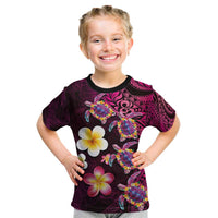 Hawaiian Turtles and Plumeria Kid T Shirt Polynesian Art Tribal Tattoo Cerise LT03 Pink - Polynesian Pride