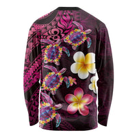 Hawaiian Turtles and Plumeria Long Sleeve Shirt Polynesian Art Tribal Tattoo Cerise LT03 - Polynesian Pride