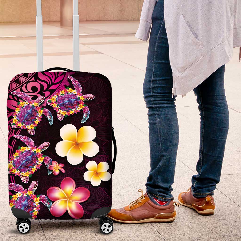 Hawaiian Turtles and Plumeria Luggage Cover Polynesian Art Tribal Tattoo Cerise LT03 Pink - Polynesian Pride