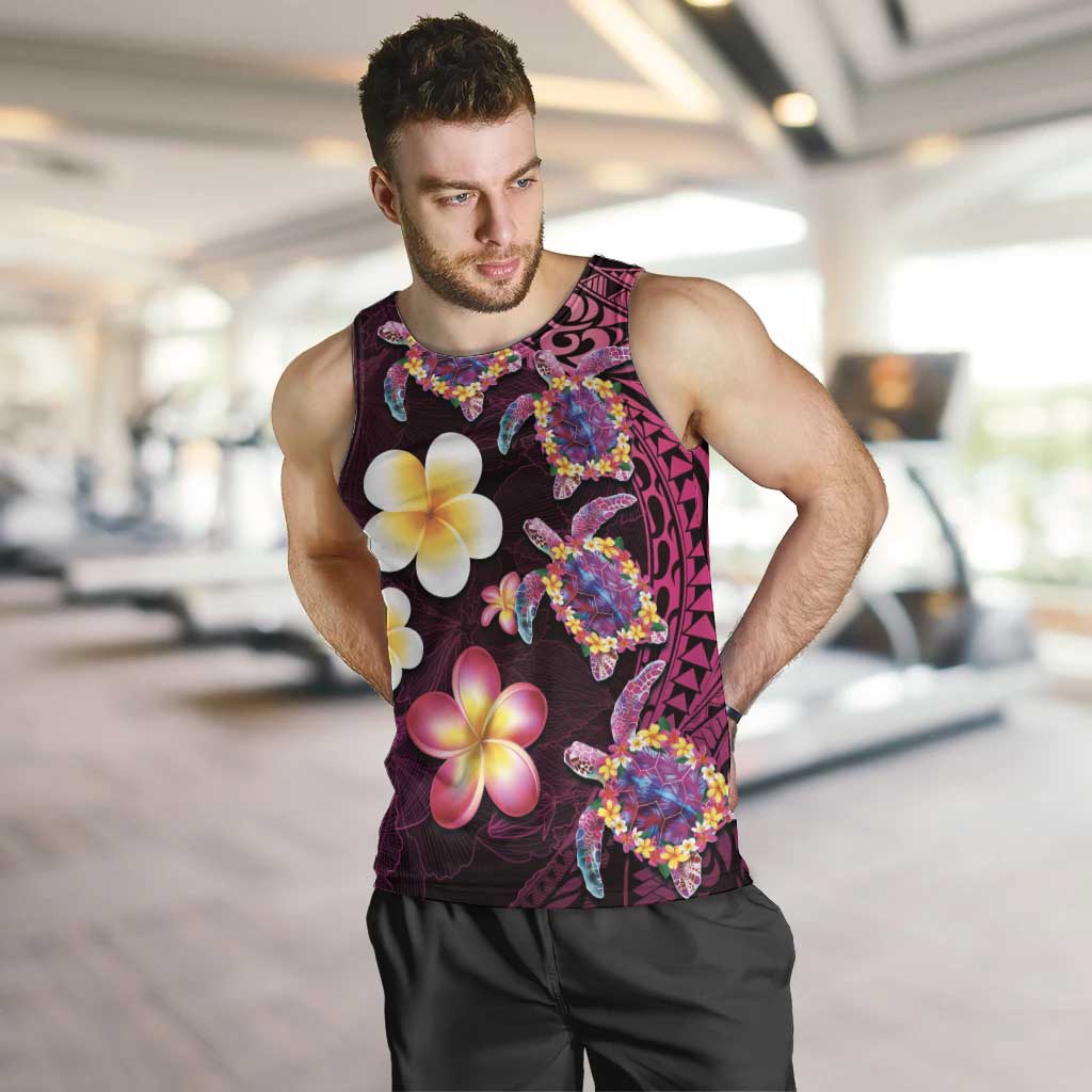 Hawaiian Turtles and Plumeria Men Tank Top Polynesian Art Tribal Tattoo Cerise LT03 Pink - Polynesian Pride