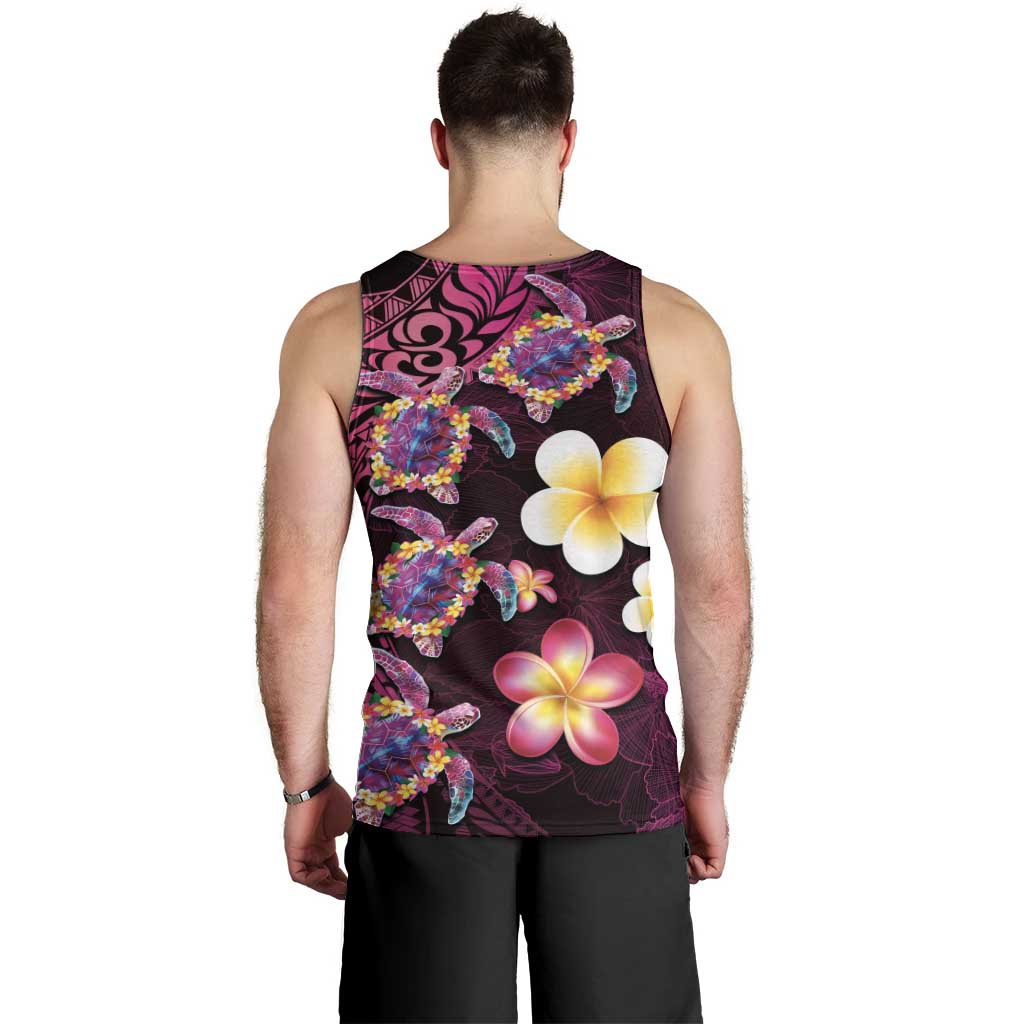 Hawaiian Turtles and Plumeria Men Tank Top Polynesian Art Tribal Tattoo Cerise LT03 - Polynesian Pride