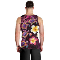 Hawaiian Turtles and Plumeria Men Tank Top Polynesian Art Tribal Tattoo Cerise LT03 - Polynesian Pride
