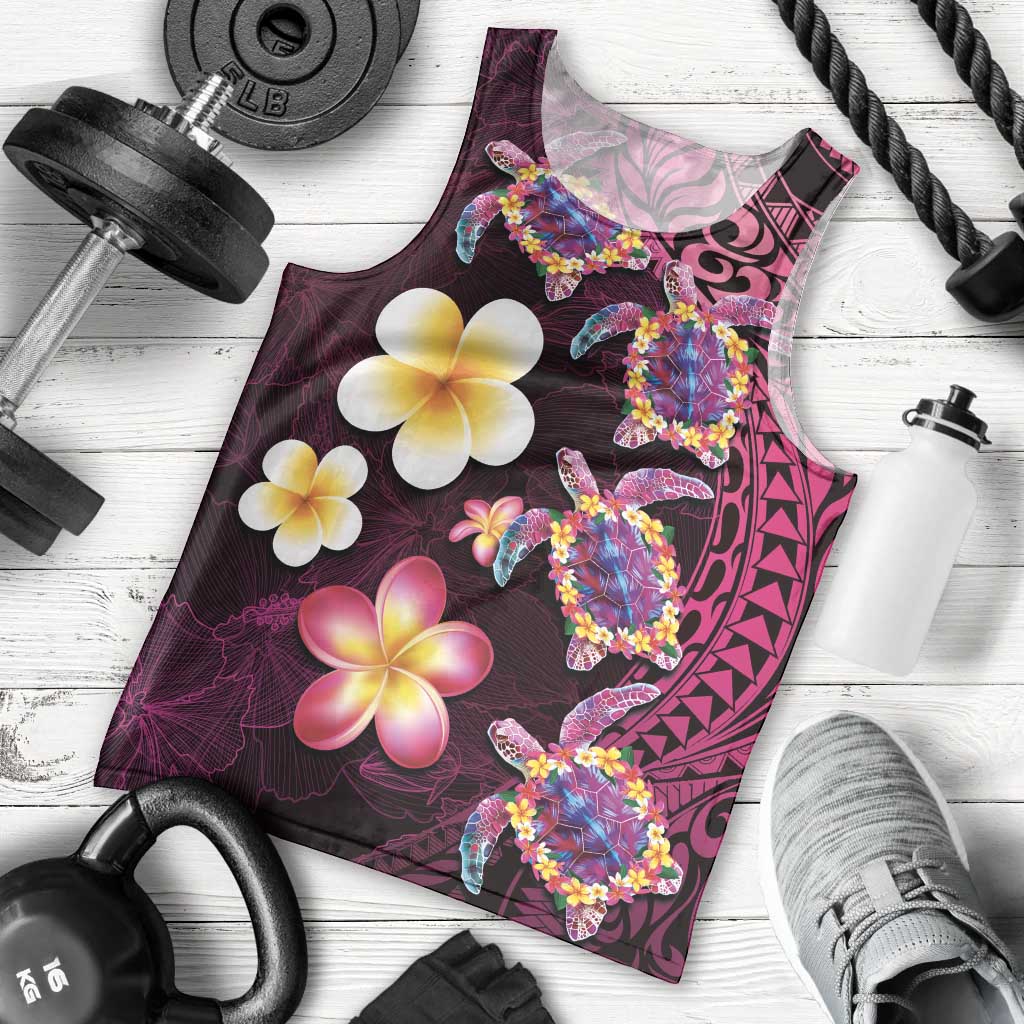 Hawaiian Turtles and Plumeria Men Tank Top Polynesian Art Tribal Tattoo Cerise LT03 - Polynesian Pride