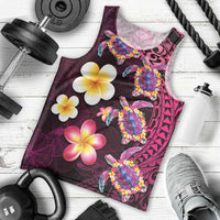 Hawaiian Turtles and Plumeria Men Tank Top Polynesian Art Tribal Tattoo Cerise LT03 - Polynesian Pride