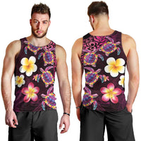 Hawaiian Turtles and Plumeria Men Tank Top Polynesian Art Tribal Tattoo Cerise LT03 - Polynesian Pride