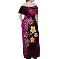 Hawaiian Turtles and Plumeria Off Shoulder Maxi Dress Polynesian Art Tribal Tattoo Cerise LT03 - Polynesian Pride