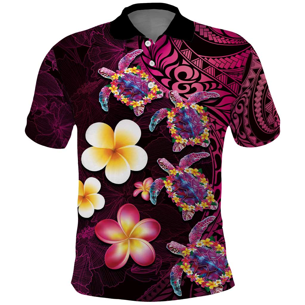 Hawaiian Turtles and Plumeria Polo Shirt Polynesian Art Tribal Tattoo Cerise LT03 Pink - Polynesian Pride