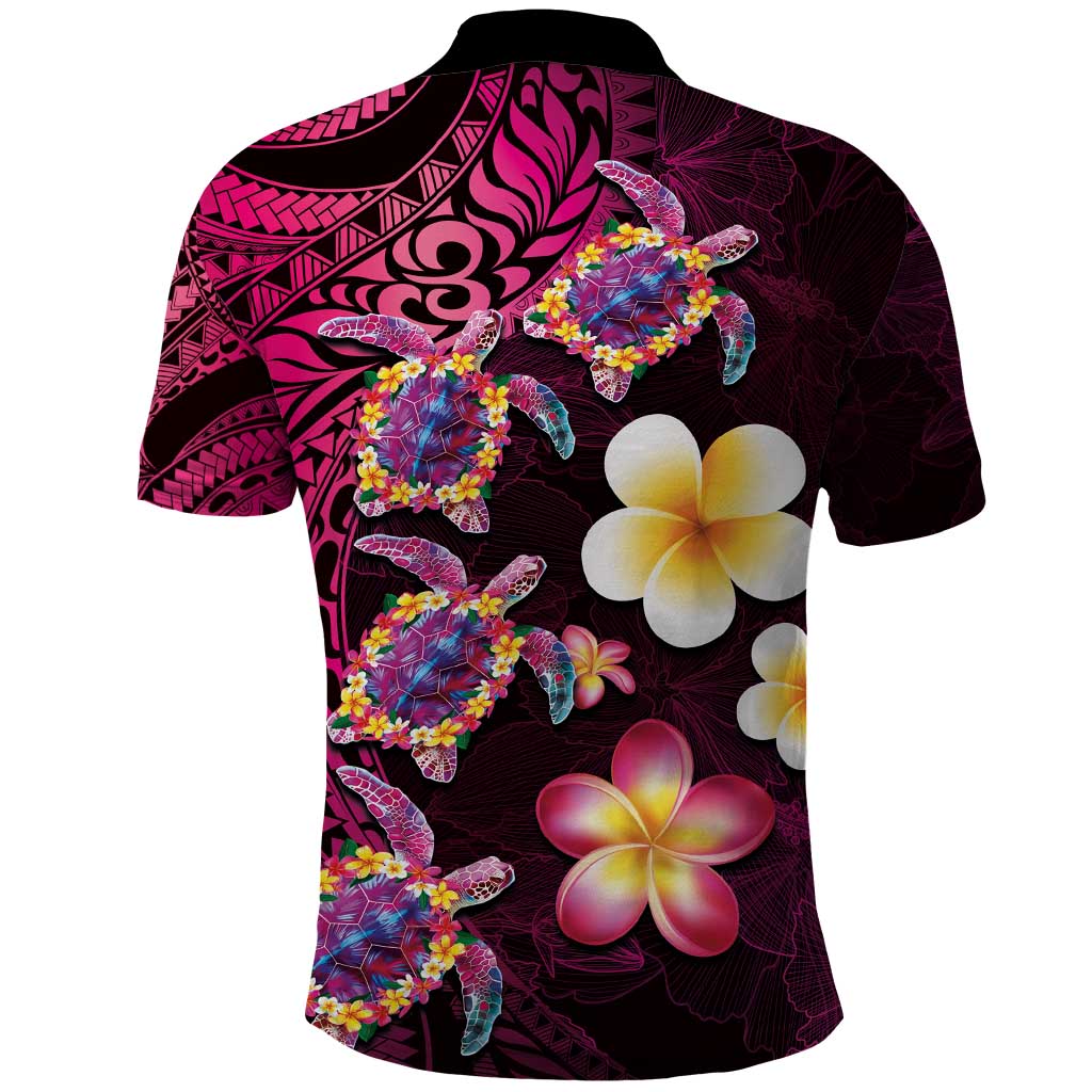 Hawaiian Turtles and Plumeria Polo Shirt Polynesian Art Tribal Tattoo Cerise LT03 - Polynesian Pride