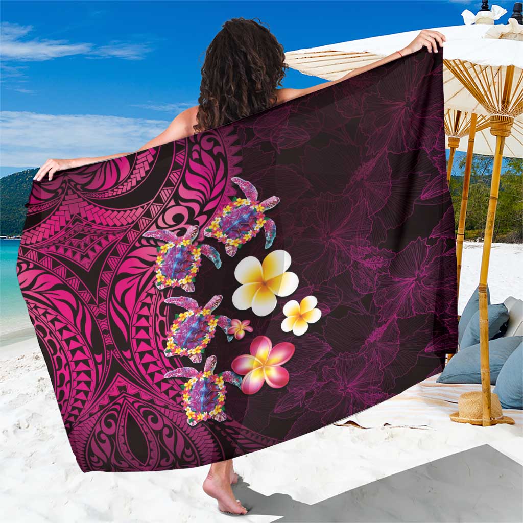 Hawaiian Turtles and Plumeria Sarong Polynesian Art Tribal Tattoo Cerise LT03 One Size 44 x 66 inches Pink - Polynesian Pride
