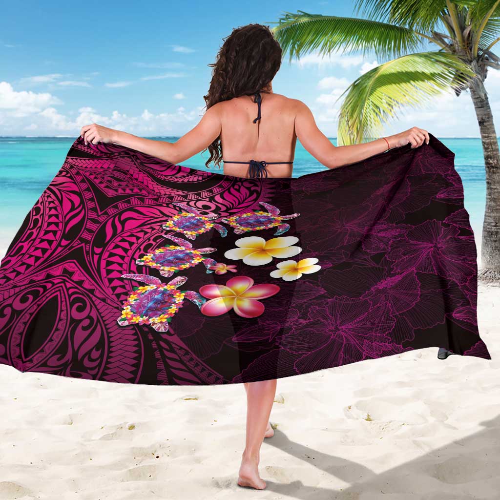 Hawaiian Turtles and Plumeria Sarong Polynesian Art Tribal Tattoo Cerise LT03 - Polynesian Pride