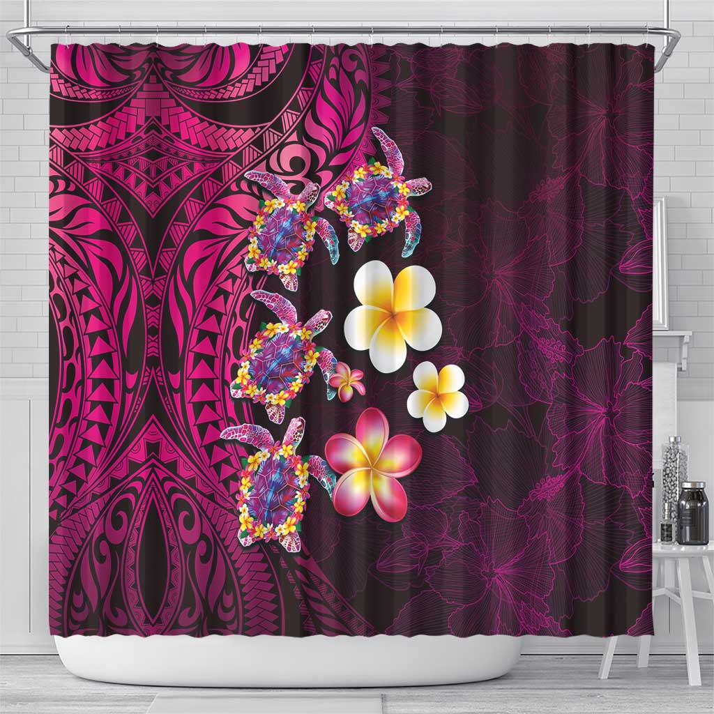Hawaiian Turtles and Plumeria Shower Curtain Polynesian Art Tribal Tattoo Cerise LT03 - Polynesian Pride