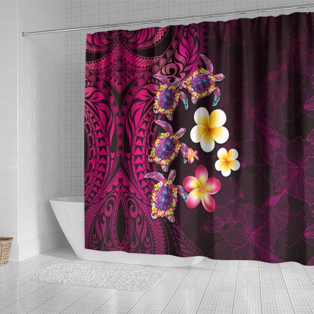 Hawaiian Turtles and Plumeria Shower Curtain Polynesian Art Tribal Tattoo Cerise LT03 - Polynesian Pride